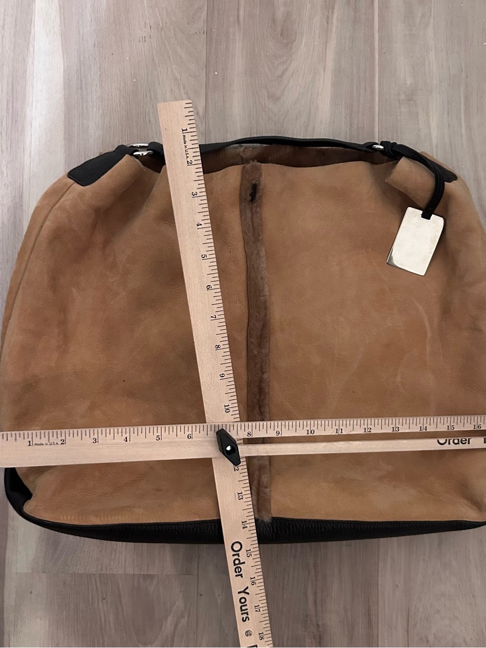 ❤️MAKE OFFER❤️ Furla Suede Hobo Bag Purse Large Brown Leather Fur Lined Y2K - Picture 3 of 7